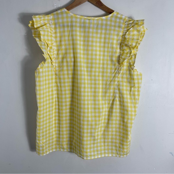 J Crew Gingham flutter top with bib trim yellow white 100% cotton size XXL - Picture 3 of 10